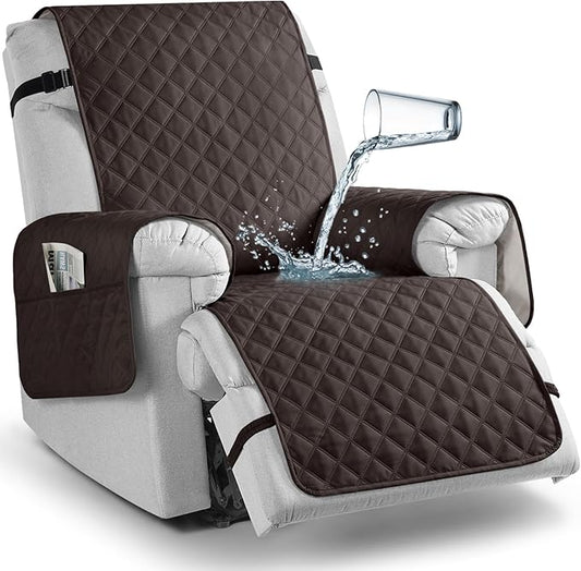 TAOCOCO Waterproof Recliner Chair Covers with Leg Strap 1 Piece Oversized Recliner Covers for Large Recliner for Pets Kids, Washable Reclining Chair Furniture Protector(28'' Oversized, Chocolate)