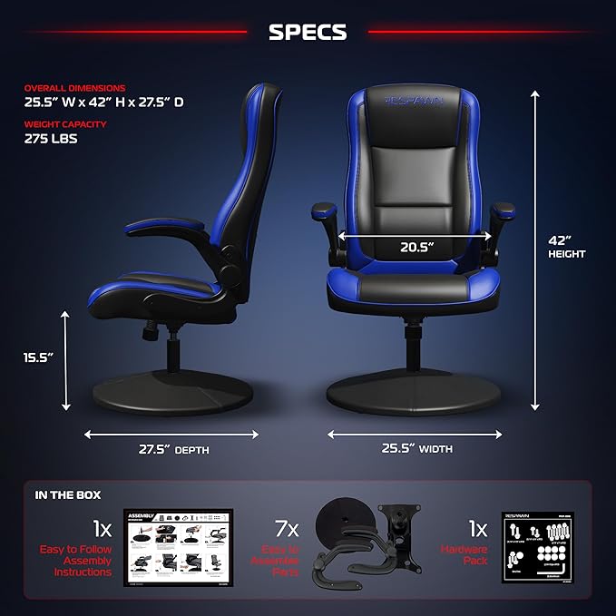 RESPAWN 800 Gaming Chair Floor, Swivel Rocker Gaming Chair, High Back Ergonomic Floor Gaming Chair for Kids and Adults, Gaming Recliner, Floor Rocker Chair with Armrests - Blue