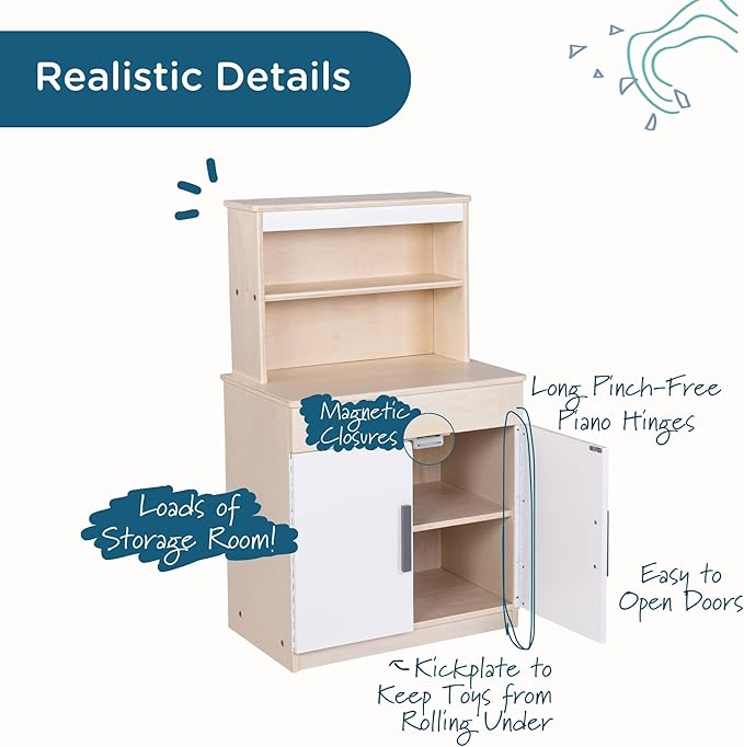 Children’s Factory Wooden Play Kitchen Hutch - Kids & Toddlers Pretend Fridge - Realistic Design & Feature - Pre-School Furniture for Classroom or Playroom- 24" W x 15" D x 44" H - Assembly Required