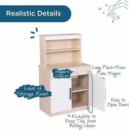 Children’s Factory Wooden Play Kitchen Hutch - Kids & Toddlers Pretend Fridge - Realistic Design & Feature - Pre-School Furniture for Classroom or Playroom- 24" W x 15" D x 44" H - Assembly Required