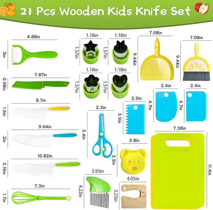 Chanking 21 Pieces Kids Safe Knife Set for Real Cooking Child-Friendly Plastic Chef Tools Montessori Kitchen Toys for Toddlers Birthday Gifts for Boys and Girls Ages 4+ (A)