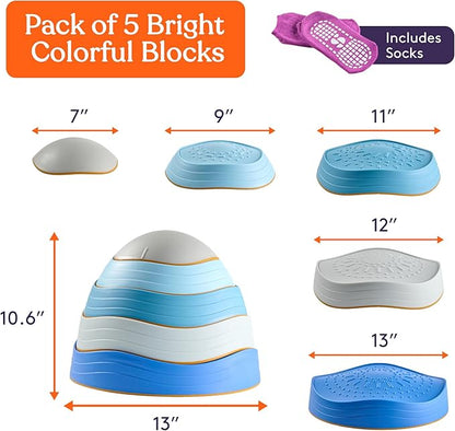Special Supplies Stepping Stones for Kids, 5 Balance Indoor and Outdoor Blocks Promote Coordination, Balance, Strength, Child Safe Rubber, Non-Slip Edging, Stackable