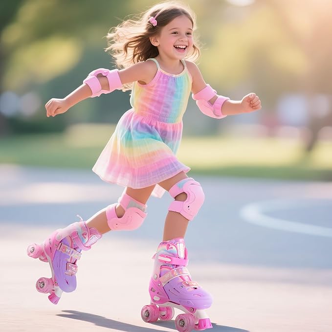 2PM SPORTS Roller Skates for Girls Boys Kids Age 4-6 5-8 6-12 8-12 with Light Up Wheels, Adjustable Youth Rollerskates Size 10C 11C 12C 13C 1 2 3 4 5 6