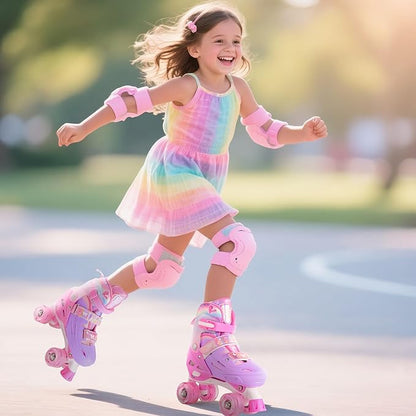 2PM SPORTS Roller Skates for Girls Boys Kids Age 4-6 5-8 6-12 8-12 with Light Up Wheels, Adjustable Youth Rollerskates Size 10C 11C 12C 13C 1 2 3 4 5 6