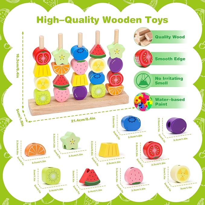 Appoft Montessori Wooden Beads Mastery Kit: Fine Motor Skills Builder for Toddlers 2-5 Stacking Blocks Lacing Beads Travel Learning Toys STEM Gifts for 2 3 4 5 Year Old Boys Girls Toys for Ages 2-4