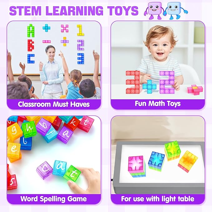 Feoxialy Magnetic Blocks - 52pcs Translucent Magnetic Cubes, Digit Building Blocks Magnet Toys for Kids, Rainbow STEM Creativity Toys 3+ Year Old Boys & Girls Toddlers Kids Christmas Birthday Gifts