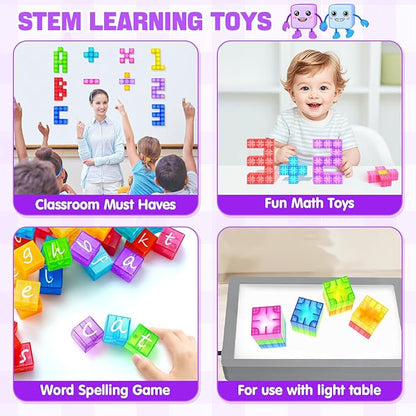 Feoxialy Magnetic Blocks - 52pcs Translucent Magnetic Cubes, Digit Building Blocks Magnet Toys for Kids, Rainbow STEM Creativity Toys 3+ Year Old Boys & Girls Toddlers Kids Christmas Birthday Gifts