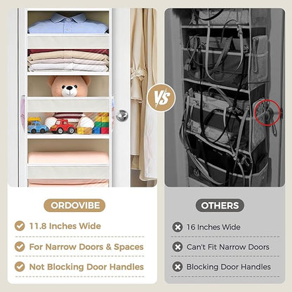 2-Pack Small 6 Tiers Over the Door Hanging Organizer, 6 Clear Pockets and 6 Mesh Pockets, 11.8” Wide for Narrow Cabinet Doors, French Doors in the Bathroom, Closet, RV