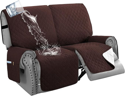 H.VERSAILTEX 100% Waterproof Recliner Loveseat Slipcover 2 Pieces Sofa Covers for 2 Seat Reclining Couch Soft Thick Furniture Protector with Pockets Washable(Recliner Loveseat, Chocolate)