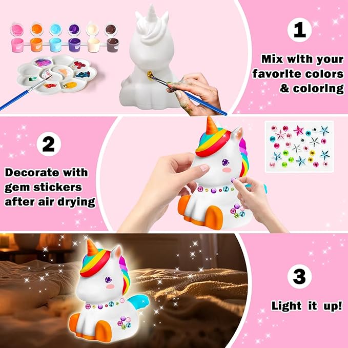 Paint Your Own Unicorn Lamp Kit - Arts and Crafts Supplies Painting Kits for Kid Teen Adult, DIY Night Light Unicorn Toy for Toddler Girl Boy Age 3 4 5 6 7 8 9 10 11 12 13 Birthday Easter Holiday Gift