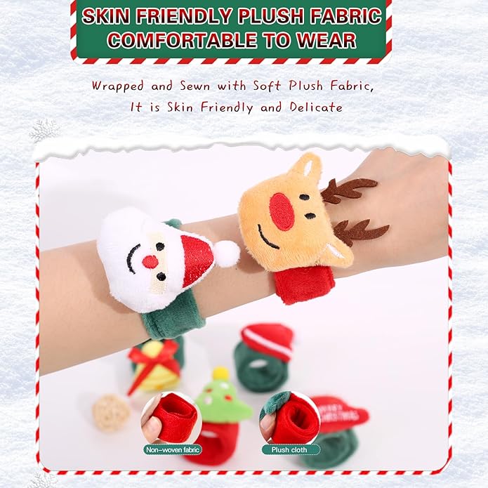 Christmas Decorations Christmas Slap Bracelets for Kids Bulk Wristbands Christmas Decor Christmas Bracelets with Christmas Santa Deer Christmas Tree Hat Slap Gifts