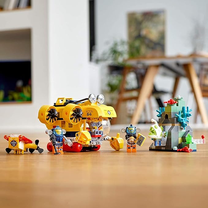 LEGO City Ocean Exploration Submarine 60264, with Submarine, Coral Reef Setting, Underwater Drone, Glow in The Dark Anglerfish Figure and 4 Explorer Minifigures (286 Pieces)