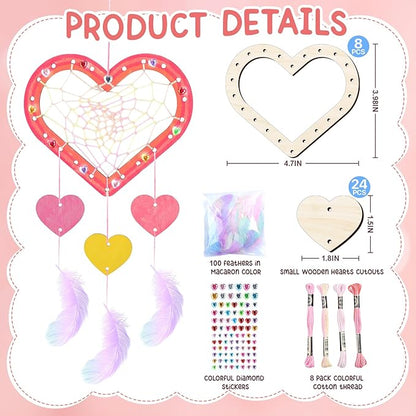 8Pack Dream Catcher Craft Kit for Kids Paint You Own Love Heart Wooden Dream Catcher Wooden Art and Craft Heart Cutous Unfinished Dream Catcher Wood Dream for Party Classroom Art Activity Project