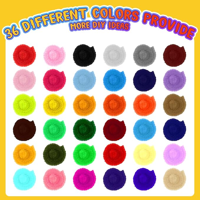 1800 Pcs Pipe Cleaners 6 mm by 12 Inch Chenille Stems Pipe Cleaners Craft Supplies Art Supplies for Kids Adults DIY Creative Decorations, 36 Assorted Colors
