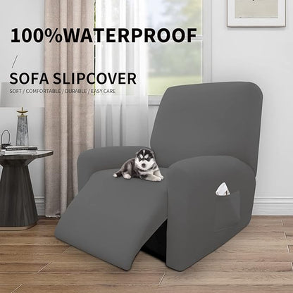 Easy-Going 100% Dual Waterproof Recliner Cover Stretch Soft Couch Cover for Dogs, Sofa Slipcover for Recliner Couch Leakproof Furniture Protector for Kids, Pets Gray