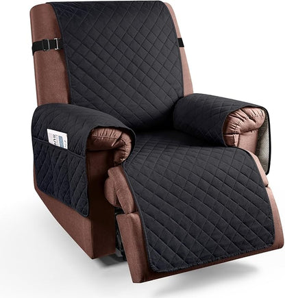 KinCam 100% Waterproof Recliner Chair Cover, Reclining Couch Covers for Pets, Dogs, Recliner Couch Slipcover Furniture Protector with Elastic Straps for Kids(23.6", Black)