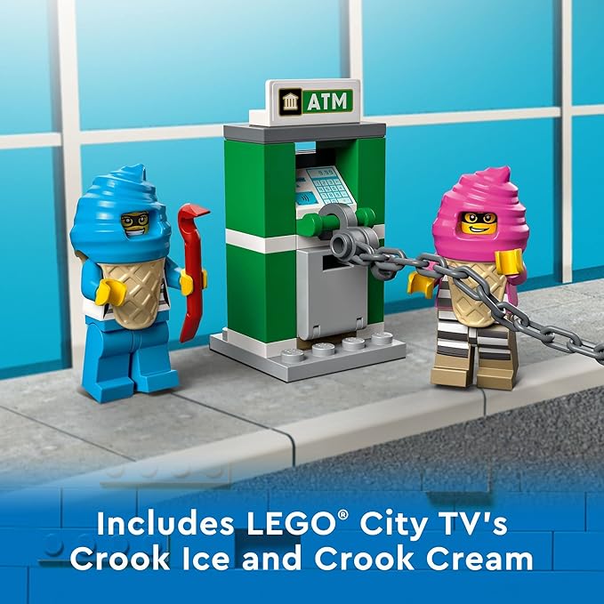 LEGO City Ice Cream Truck Police Chase Van 60314 Toy for Kids, Girls and Boys Age 5 Plus Years Old with Splat Launcher & City Police Car