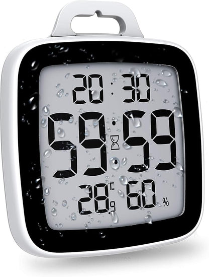 BALDR Digital Bathroom Clock with Timer - Waterproof Shower Clock with Time and Temperature - Waterproof Shower Timer for Kids and Adults - Bathroom Timer, Digital Shower Clocks for Bathroom (Black)