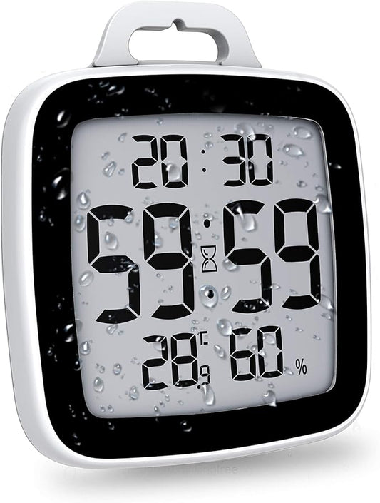 BALDR Digital Bathroom Clock with Timer - Waterproof Shower Clock with Time and Temperature - Waterproof Shower Timer for Kids and Adults - Bathroom Timer, Digital Shower Clocks for Bathroom (Black)