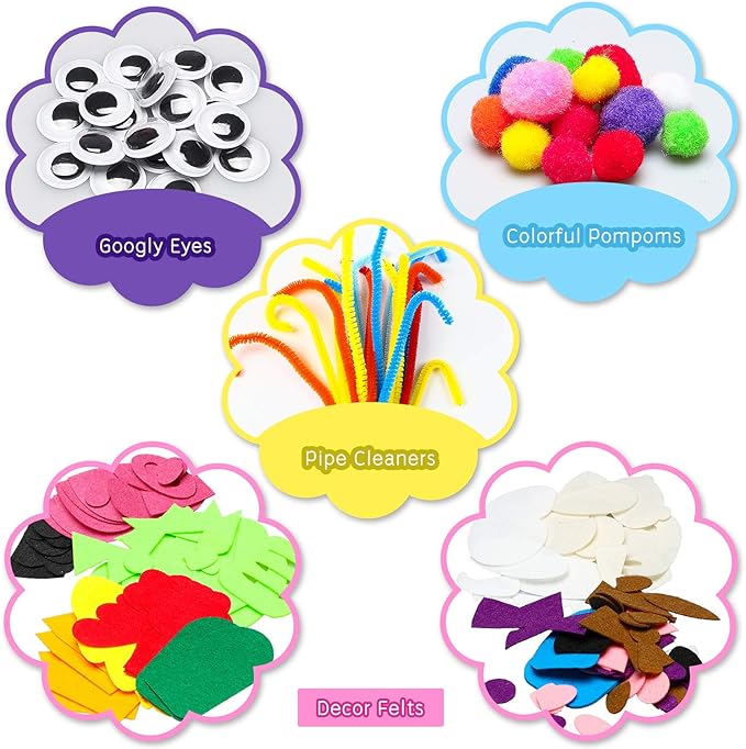 WATINC 12Pcs Hand Puppet Making Kit for Kids Art Craft Felt Sock Puppet Toys Creative DIY Make Your Own Puppets Pompoms Storytelling Role Play Party Supplies Christmas Gift for Girls Boys