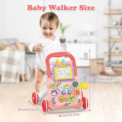 Sit to Stand Baby Walker 0-6 Months, Baby Learning Walker with Music and Drawing Board, Early Educational Activity Centres Push Pull Toy for Boys Girls 6-12M+
