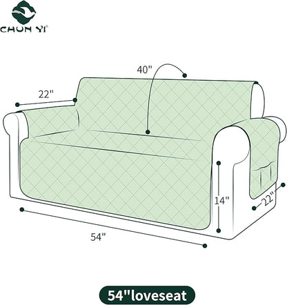 CHUN YI Loveseat Cover, Water Resistant Slipcover for 2 Cushion Couch, Washable Sofa Cover with Adjustable Strap Storage Pocket for Living Room Dog Pet (Loveseat, Khaki)