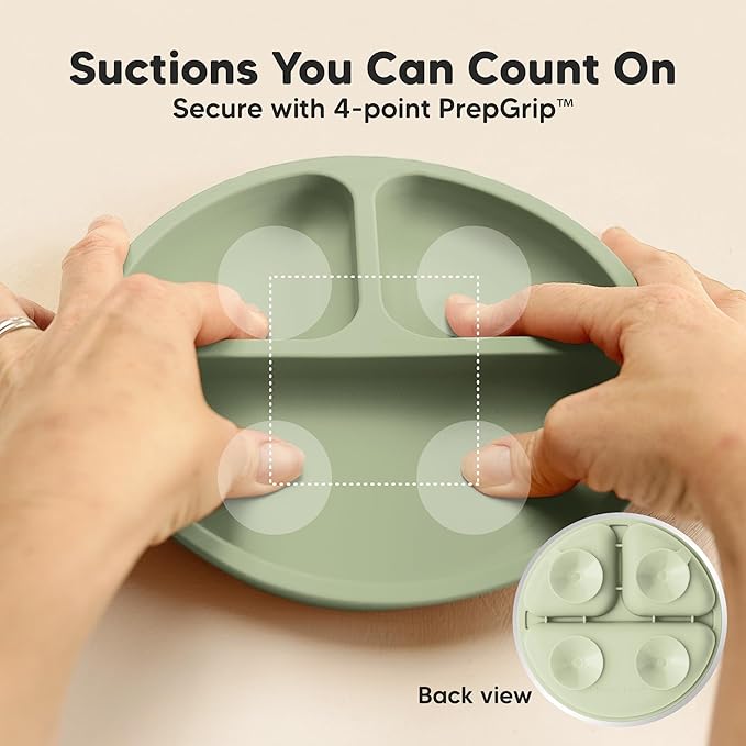 KeaBabies Suction Plates for Baby, Toddler - 3-Pack 100% Silicone Toddler Plates, Divided Baby Plates with Suction, Silicone Plates for Baby, Kids, BPA-Free, Microwave, Dishwasher Safe (Sage)
