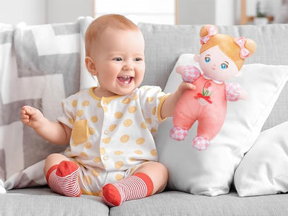OUOZZZ Soft Baby Doll 10" Tulip Pink - First Birthday Toys for 1 Year Old Girl, Ideal 1 Year Old Girl Gifts & Baby Girl Gifts, Snuggle Buddy for Infants