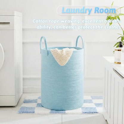 Laundry Basket,Woven Cotton Rope Laundry Hamper,80L for Decor Storage of Dirty Clothes,Toys and Blankets in Bathroom,Baby Room and Living Room
