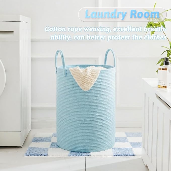 Laundry Basket,Woven Cotton Rope Laundry Hamper,100L for Decor Storage of Dirty Clothes,Toys and Blankets in Bathroom,Baby Room and Living Room