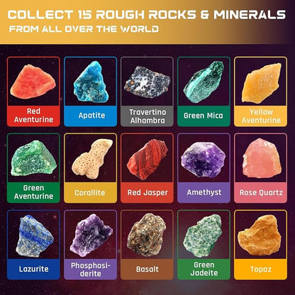 Gemstone Dig Kit, Dig up 15 Rocks & Minerals from Earth Moon Mars, Solar System Planets Geology Science Set, Space Rock Mining Toys for Kids, STEM Gift for Boys & Girls Age 6-8-12