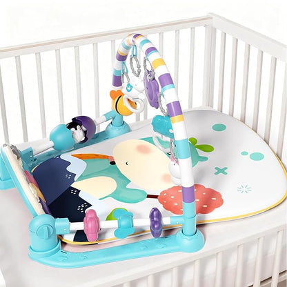 Jovow Baby Gym with Musical Piano,Baby Play Mat Tummy Time Baby Activity Gym Mat with 5 Infant Learning Sensory for Baby, Music and Lights Boy or Girl for Newborn (Green)