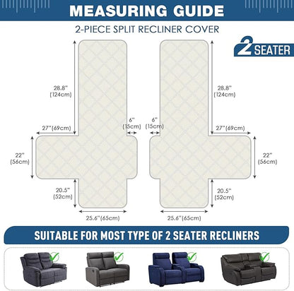 TAOCOCO 100% Waterproof Loveseat Recliner Cover with Anti Slip Backing, Split Loveseat Covers for Reclining Loveseat with Elastic Straps Furniture Protector for Kids Pets(2 Seater, Light Grey)