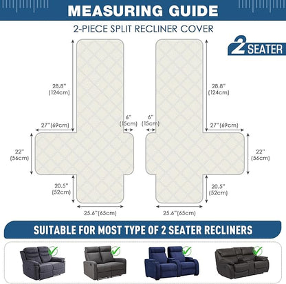 TAOCOCO 100% Waterproof Loveseat Recliner Cover, Non Slip Split Loveseat Covers for Reclining Loveseat with Elastic Straps, Washable Recliner Chair/Furniture Protector for Kids Pets(2 Seater, Gray)