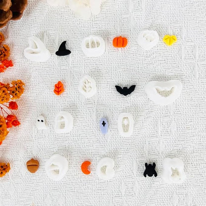 Xaekicr Halloween Polymer Clay Cutters Set - 10Pcs Clay Cutters for Polymer Clay Jewelry, Small Size Clay Tools for Earrings DIY, Fall Pumpkin Bat Witch Hat Molds