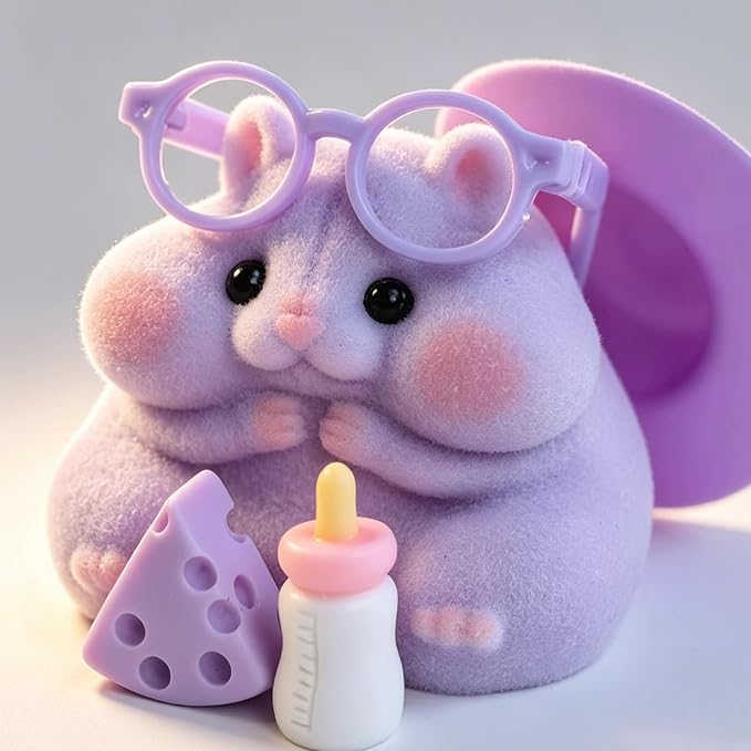 Handmade Taba Squishy Hamster Toy, Cute Squishy Hamster Fidget Toy, Realistic Soft Silicone Mochi Furry Toy, Stress Relief Gift for Adults & Kids, Sensory Anxiety Plushie (Purple)