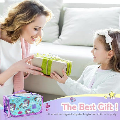 KIDDYCOLOR Unicorn Washable Markers Set 69 pcs with Glitter Pencil Case - Arts and Crafts Coloring Kit for Kids Ages 4-8, Includes Unicorn Stickers - Perfect Gifts for Girls