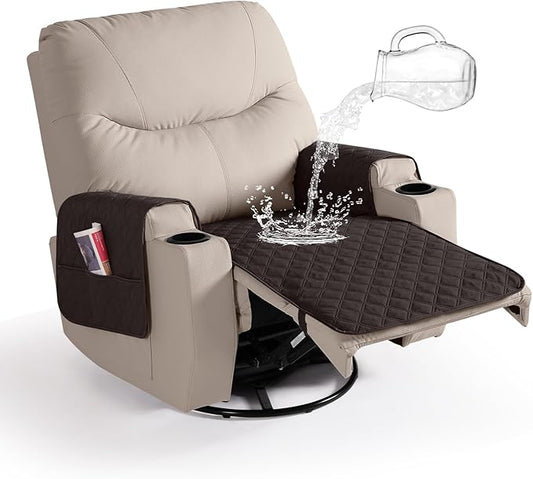 Ruaozz Waterproof Recliner Chair Covers Non Slip Chair Covers Washable Recliner Covers for Reclining Chair with Pockets Covers for Recliner Chair for Pets, Kids (Chocolate, Medium-25'')