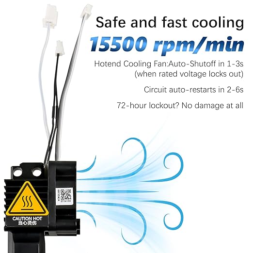 Original Bamboo Lab X1/X1C Hotend Assembly Complete with Stainless Steel 0.2mm Nozzle,Ceramic Heater, Thermistor, Cooling Fan for X1 Series 3D Printer Extruder Heating Block Replacement