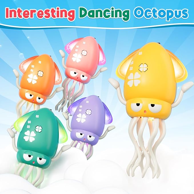 Dancing Squid Baby Toy, Infant Tummy Time Toys for 3-6 Months, Interactive Crawling Octopus with Music & Lights for 6-12, 12-18 Learning Walking Toy for Toddlers 1 Year Old Boys Girls Birthday Gifts