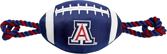 Pets First University of Arizona Football Dog Toy, Tough Quality Nylon Materials, Strong Pull Ropes, Inner Squeaker, Collegiate Team Color