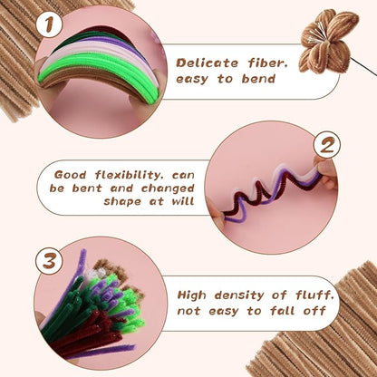 Pipe Cleaners, 100Pcs Chenille Stems Pipe Cleaners Craft, Creative Craft Pipe Cleaners, Crafting Pipe Cleaners Supplies for Festivals Flower Making, DIY Home Decorations/Light Brown