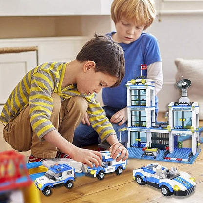 Liberty Imports 736 Pieces City Police Station & Car Building Blocks Set, with 3 Police Cars Toy, Cop Patrol Car, Prison Car, Construction Toy Building Bricks Kit, Gift for Boys Girls 6-12