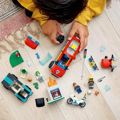 LEGO 60319 City Fire Rescue and Police Chase with Truck, Car & Motorcycle, Toy for Kids 5+ Years