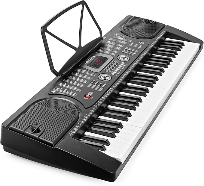 Hamzer 61 Key Digital Keyboard Piano with Stand & Bench, Beginner Electric Piano Keyboard Kit with Speakers, Headphones, Microphone, Keynote Stickers