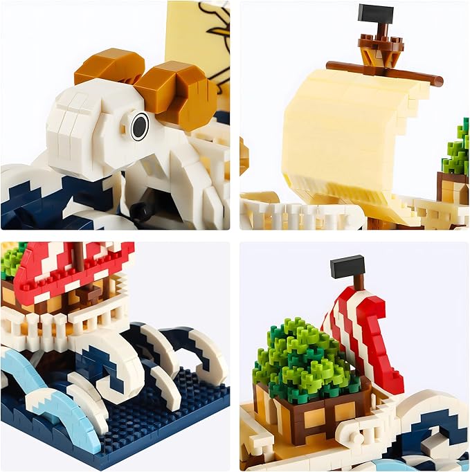 HI-REEKE Going Merry Ship in a Bottle Micro Building Blocks Set, Anime Piece One Pirate Mini Bricks Boat Model Battleship Toy Kit for Adults Kids Teens -1778PCS