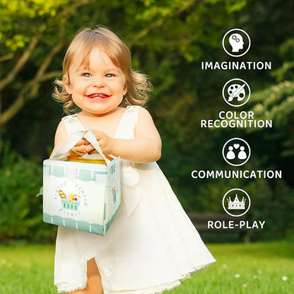 Picnic Playset - Wooden Play Food - Play Food Sets for Kids Kitchen - Pretend Food, Toy Food with Multifunctional Storage Bag, Non-Toxic Toy Picnic Set Best Gift for 3+ Toddlers