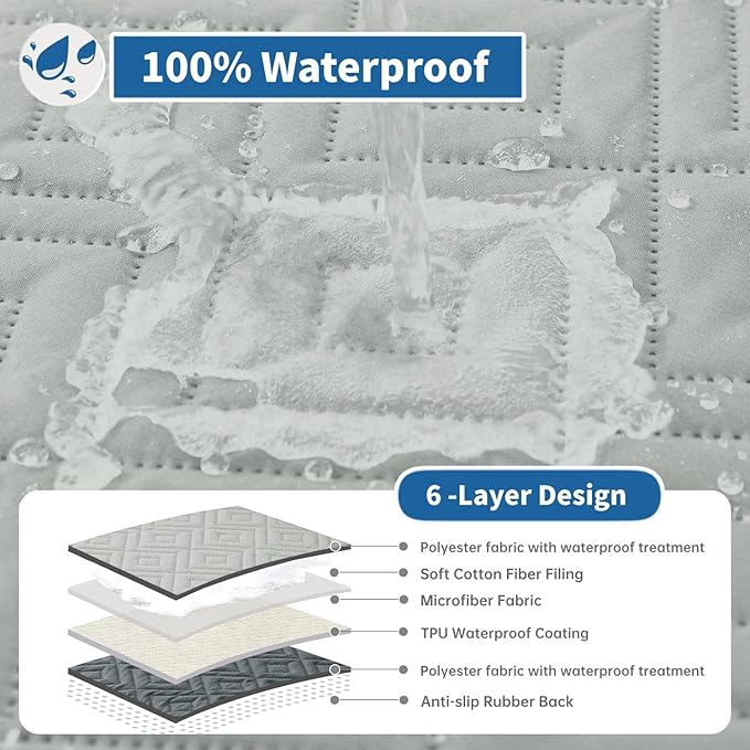 XINEAGE 100% Waterproof Recliner Cover, Non Slip Recliner Chair Cover with Elastic Band, Washable Recliner Slipcover with Storage Pockets for Kids, Pets (Light Gray, 28")