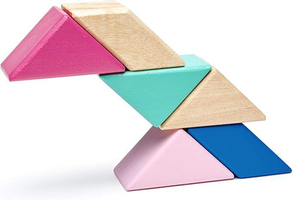 6 Piece Tegu Pocket Pouch Prism Magnetic Wooden Block Set, Blossom