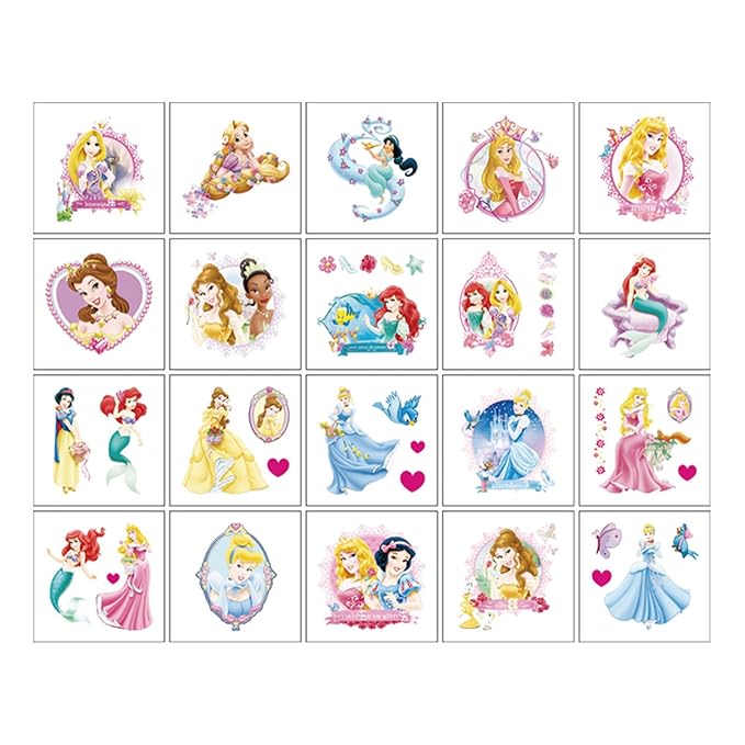 20PCS Cute Cartoon Princess Temporary Tattoos Stickers,Cute Cartoon Waterproof Temporary Tattoos Stickers, Reward Supplies,Halloween and Christmas Surprise Decoration Supplies